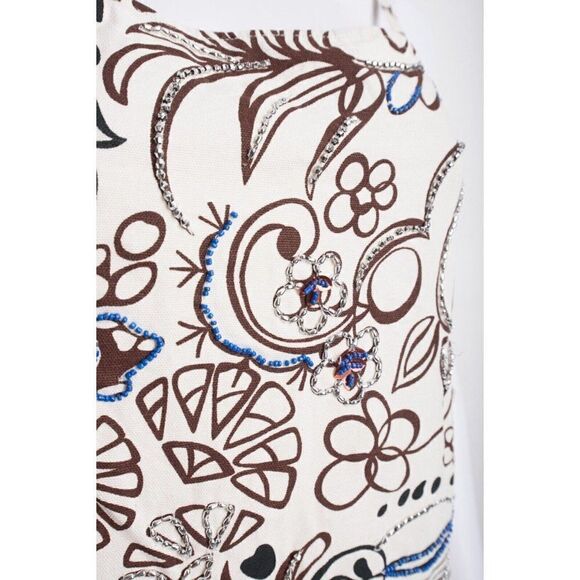 Zara Womens Beaded Mini Dress Ivory Brown Printed L Large 7521/041 NWT - Picture 3 of 6